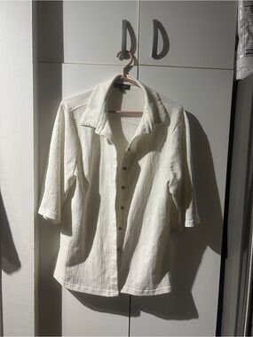 Classic Textured Button-Front Blouse - Cream